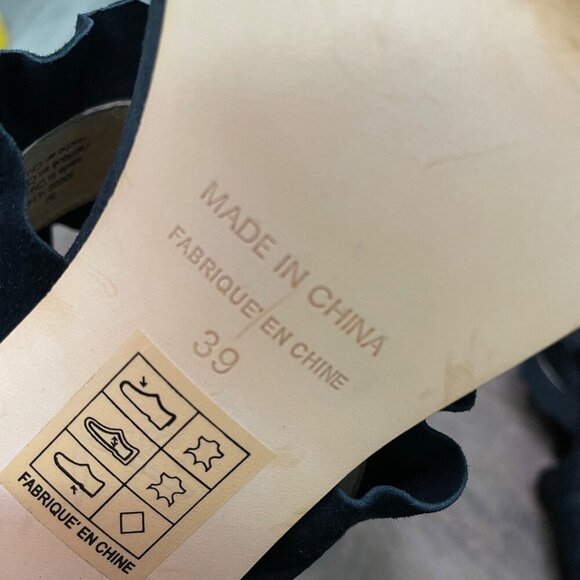 Free People Black Rosie Ruffle Heels Suede Size 39 Open Toe - Picture 12 of 12